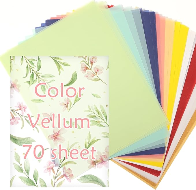70 Pcs Colored Vellum Translucent Paper 8.5 x 11 inches Tracing Vellum Paper for Greeting Card Invitation Overlays, Sketching Crafting Scrapbooking, Journaling, Lanterns Making