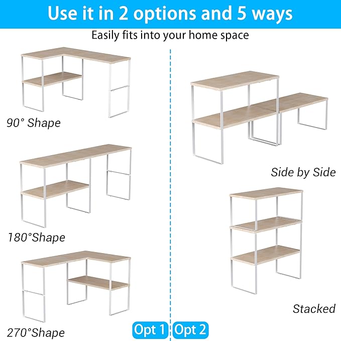 Golener Countertop Organizer Corner Shelf, 2 Tier Adjustable Stackable Corner Shelves for Kitchen, Bathroom, Spice Rack, Coffee Bar, Over Sink, Dresser Table, Corner Counter Shelf Stand, Natural Beige | Corner Shelves, for Kitchen, Bathroom, Spice Rack...