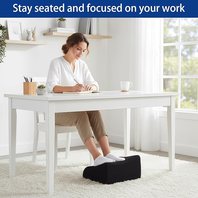 Opuvidity Foot Rest for Under Desk at Work Ergonomic Under Desk Footrest，Support Foot Pillow Double-Sided Footstool， for Office, Home & Gaming Leg Elevation Pillow Black