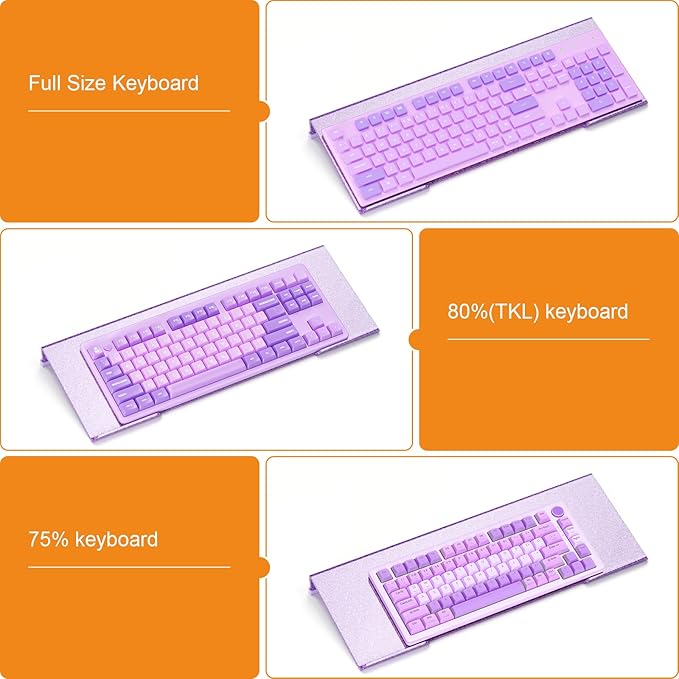 BEEGO Ergonomic Computer Keyboard Stand - Glitter Purple Acrylic Keyboard Riser Tilted Keyboard Holder Keyboard Tray with Purple Non-Slip Strip for Easy Typing at Home School Office Desk Accessories
