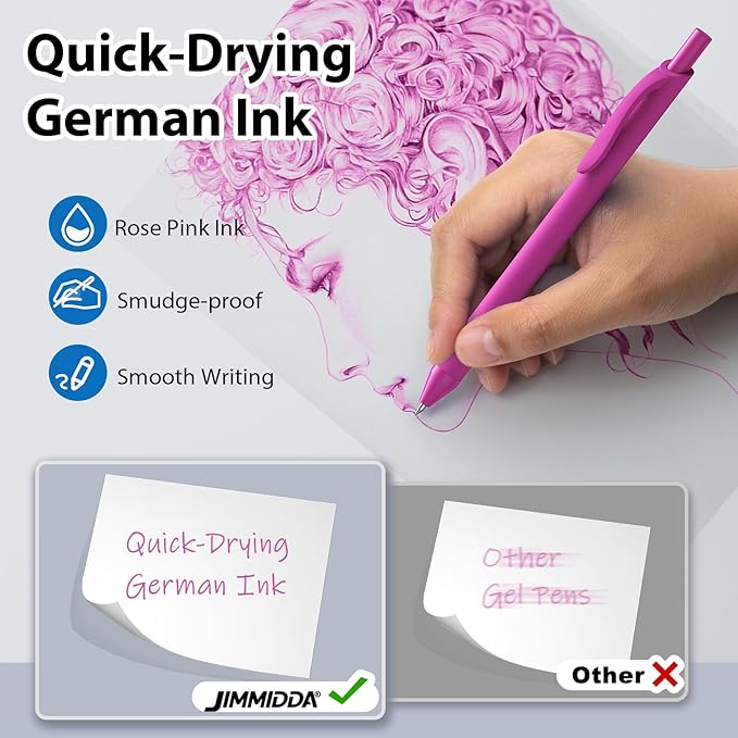 JIMMIDDA 52 Pcs Pens Bulk - 1.0MM Ballpoint Pens Pink Ink | Medium Point Smooth Writing, No Bleed Retractable Ball Point Pen for Office School (Pink - 52Pcs)