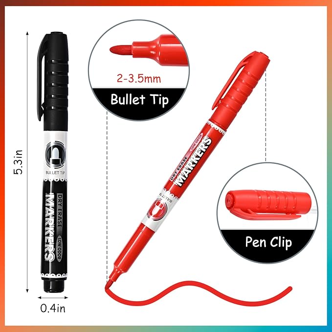 SUQJOY Dry Erase Markers, Fine Tip Whiteboard Marker, Low Odor Dry Markers with Pen Clip, Fine Point Maker, 36 pack 12 Assorted Colors Markers for Students/Teachers