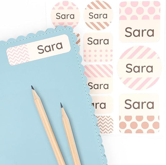 Large Name Labels for Kids (33) - Custom Stickers for Daycare and School Supplies - Durable, Waterproof Stickers for Water Bottles, Lunch Boxes, and More with Unique Designs - Pattern 1