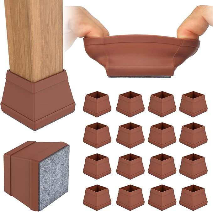 16 PCS Square Chair Leg Floor Protector, Silicone Chair Leg Cover, Furniture Leg Protectors with Felt, Mobile Table Leg Pad, Protect The Floor from Scratches.2 in Brown.