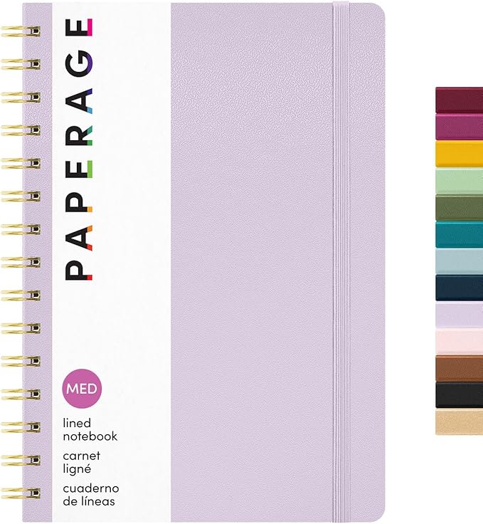 PAPERAGE Lined Spiral Journal Notebook, (Lavender), 160 Pages, Hardcover Journal for Women & Men, Medium 5.5 in x 8 in - 100 GSM, Thick Paper, Spiral Notebook for Work, School & Journaling