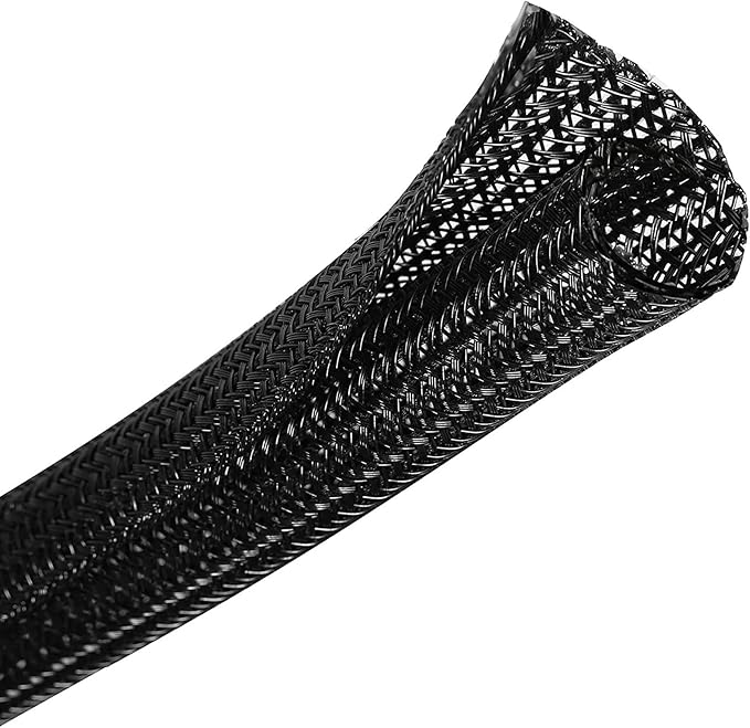 QCSIW 1/2" x 10ft Black/White Cable Sleeve - Protects Cords from Pets & Organizes Wires - Modern Style - Polyester Material - Flame Retardant - Easy to Use & Cut