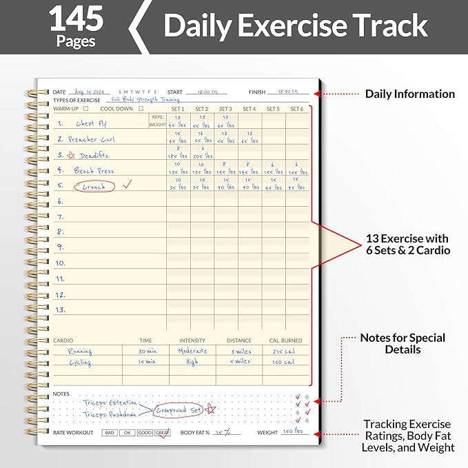 Fitness Journal Workout Planner for Women & Men, A4 (8.5" x 11") Workout Journal Log Book Planner Gift for Track Gym Essentials, Home Workouts, Track Progress, Achieve Wellness Goals, Black