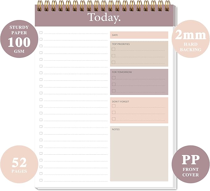 To Do List Notepad - Daily Planner Notepad Undated 52 Sheets, 6.5" x 9.8" Planning Pad Checklist Productivity Note Pad for Work and Personal Organized