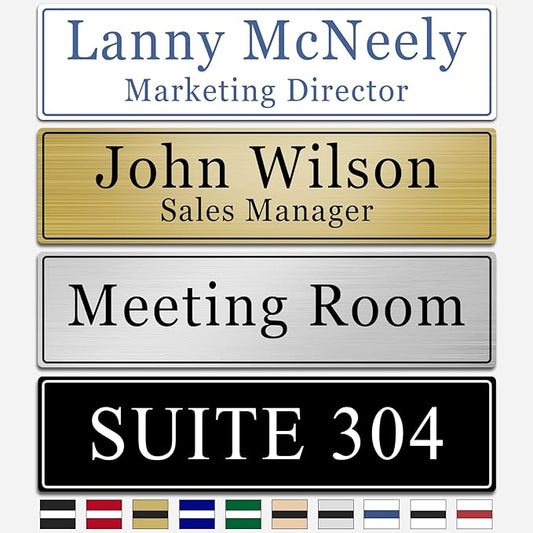 Custom Office Engraved Name Plate, Personalized Elegant Name Plates for Door or Wall Sign, Door Name Plate with Adhesive, Laser Engraving, 10 Colors Available (2.5" x 10")