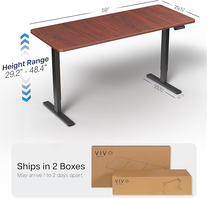 VIVO Electric 60 x 30 in Standing Desk, Memory Height Adjustment, 1B Series, Holds 220 lbs, Dark Walnut Top Black Frame, DESK-KIT-1B6D-30