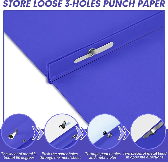 Two Pocket Folders, RAZCC 100 Pack Two Pocket with Prongs, 3 Prong Pocket Folders Letter Size, Paper Folders with Prongs for School Office Home Business, Assorted 5 Colors