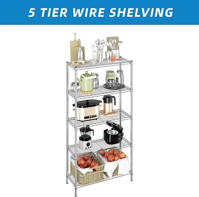 Guan River 5-Shelf Adjustable Metal Shelf Wire Shelving Unit Storage Rack Display Shelf for Office,Kitchen,Bedroom,Bathroom,Laundry,Pantry Basement,Garage(Chrome,36" L x 14" W x 72" H)