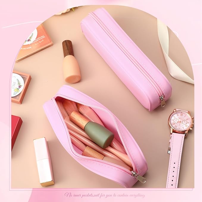 Feifeiya 8 Pcs Silicone Pencil Case Pen Zipper Pouch Bags Aesthetic Back to School Gifts Stationery Travel Toiletry Makeup Coin Organizer Waterproof Valentines Galentines Party Favors (Pink)