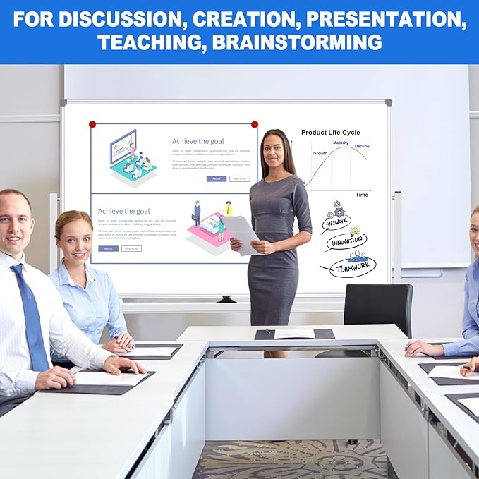 Max-officoo Magnetic White Board Dry Erase Whiteboard with Rolling Stand 72"x48" Double-Sided Mobile Large White Board on Wheels, Including 3 Magnetic Erasers, 7 Markers, 30 Magnets
