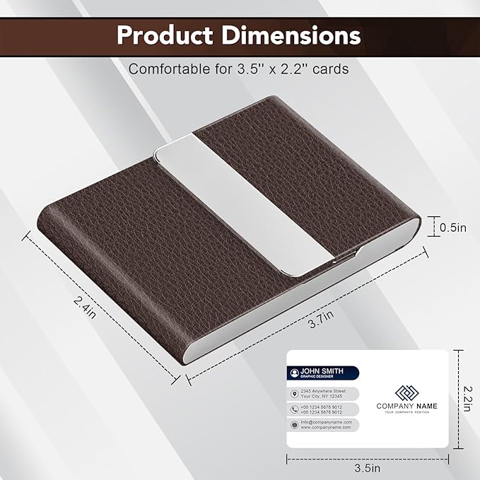 DMFLY Business Card Holder with Ultra Slim Design, Business Card Case with Premium PU Leather, Suit Pocket Metal Card Holder for Women/Men, Magnetic Closure Quick Access Cards