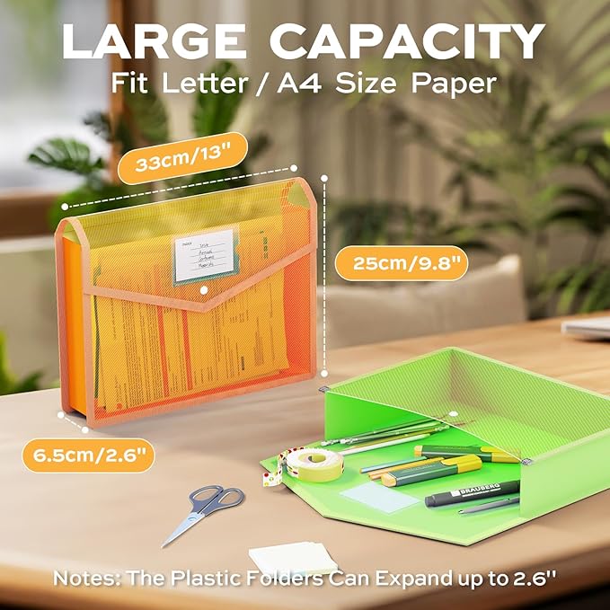Deli 10 Pack Plastic Expanding File Folder, Folders for Documents with Snap Closure, Colorful File Folder Organizer, Transparent Accordion File Organizer, Large Capacity, Fit Letter/A4 Size, 9 Colors