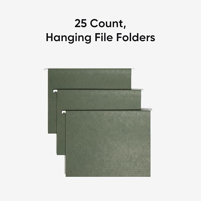 Smead Hanging File Folder, 1/5-Cut Adjustable Tab, Letter Size, Standard Green, Hanging Folders for Filing Cabinets, File Organizer Folder, 25 Count