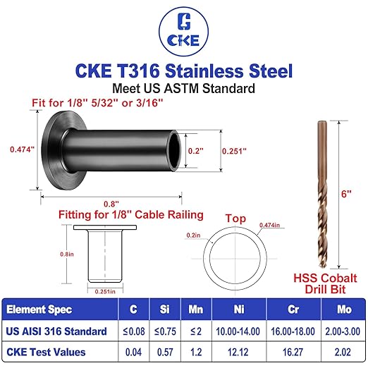 CKE 40 Pack T316 Stainless Steel Black Protector Sleeves for 1/8" 5/32" or 3/16" Cable Deck Stair Railing Kit System, Black Cable Railing Protective Sleeves for Wood Posts, DIY Balustrade, BCR01-3/16