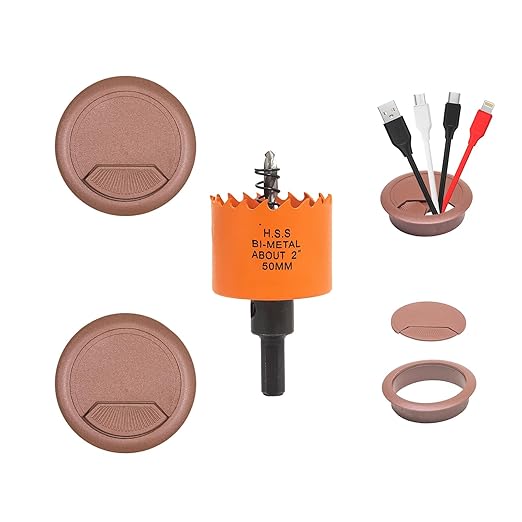 VIKITON Desk Grommet 2 inch with Hole Saw, Desk Cord Hole Cover Grommet for Cables, 2 PCS, Brown