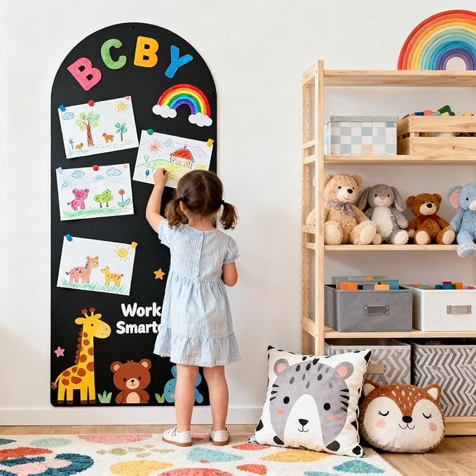 WUPIOS Magnetic Wall Decal for Kids 39.3x17.5 Inches Upgraded Magnetic Chalkboard for Wall Black Magnet Board for Wall with Letters and 12 Color Liquid Chalk for Home Playroom and Classroom