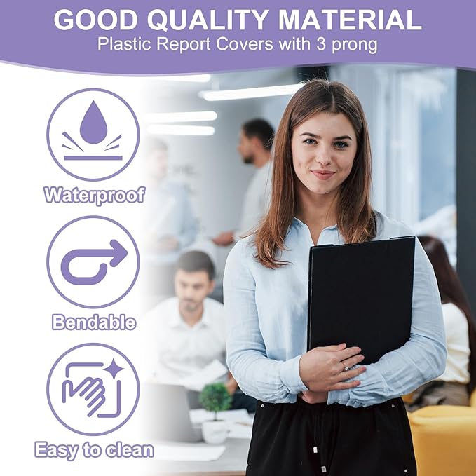 PATIKIL Plastic Report Covers with Prong, 10 Pcs 80 Sheet Clear Front Presentation Binders with 3 Metal Prong Fasteners Report Folder for Resume Documents Files Letter, Purple