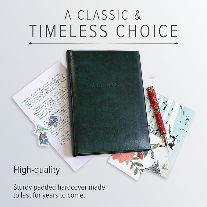 Gallery Leather Large Address Book with Alphabetical Tabs up to 480 Records, Leather Notebook Hardcover, Telephone and Address Books - 9x7", Desk Address, Acadia Hope