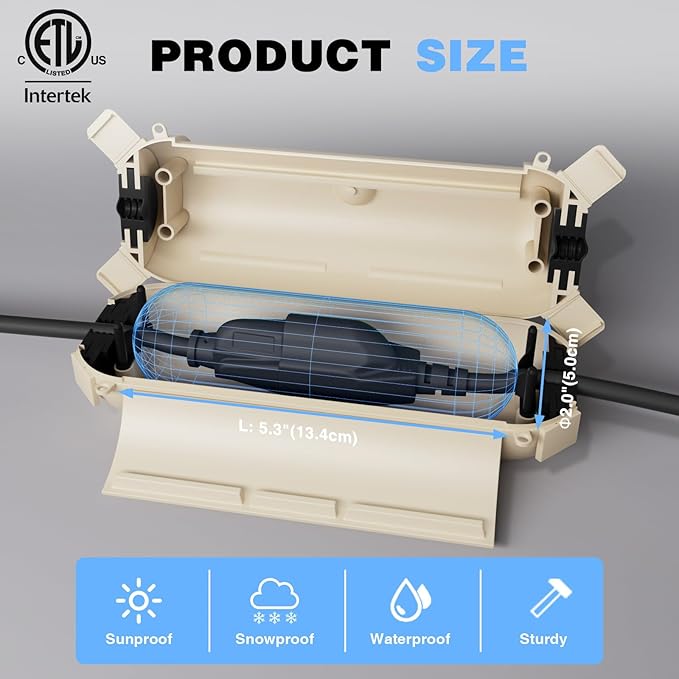 Flemoon [3 Pack] Outdoor Extension Cord Cover Waterproof, Weatherproof Electrical Connection Box for Straight Plug, Outlet, Socket, Halloween, Christmas Holiday Decoration String Light, Almond