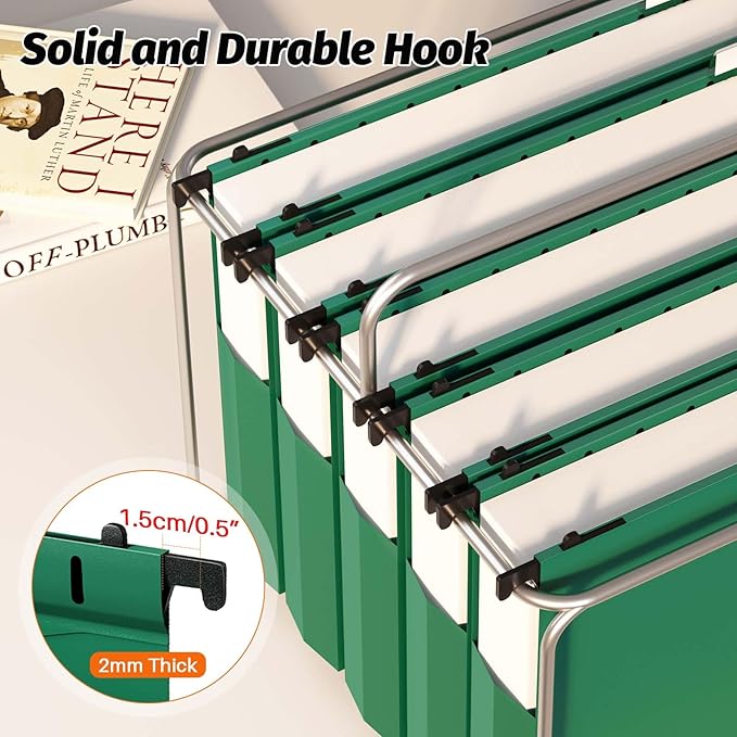 SHUTEX Extra Capacity Plastic Hanging File Folders,12 Pack Reinforced Expanding Hang Folder Letter Size,Accordian Pocket,Heavy Duty 2 Inch Expansion,Hanging Folder Organizer for Office Home,Green