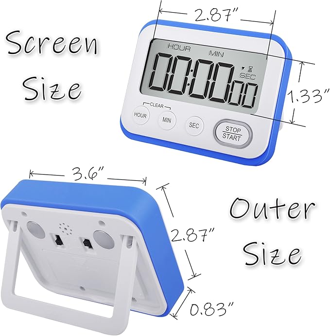 Digital Kitchen Timer Magnetic Loud Alarm, Large LCD Screen Silent/Beeping Multi-Function for Teachers Classroom Kids, Blue