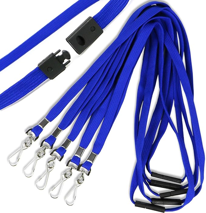 Ollain 25 Pack Breakaway Lanyard with J-Hook Bulk Flat Lanyards for Name tag ID Badges (Blue, Breakaway 25 Pack)