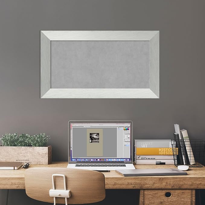 Amanti Art Silver Framed Magnetic Board 16x28 Small Vision Board for use with Magnets, 100% Metal Sheet to Display Items as Office Decor or for Home Organization in mudroom, Kitchen or Kids Room