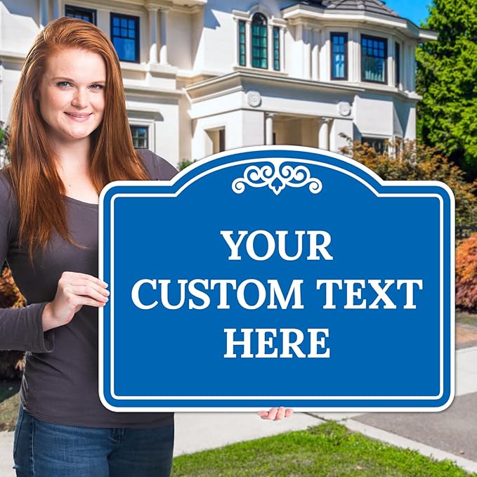 Custom Decorative Sign, Personalized Metal Sign for Business, Driveway, Home, Airbnb, Office Door Plaque, Blue Background Sign, 18x24 Inches, ACM, Fade Resistant, Made in USA by Sigo Signs