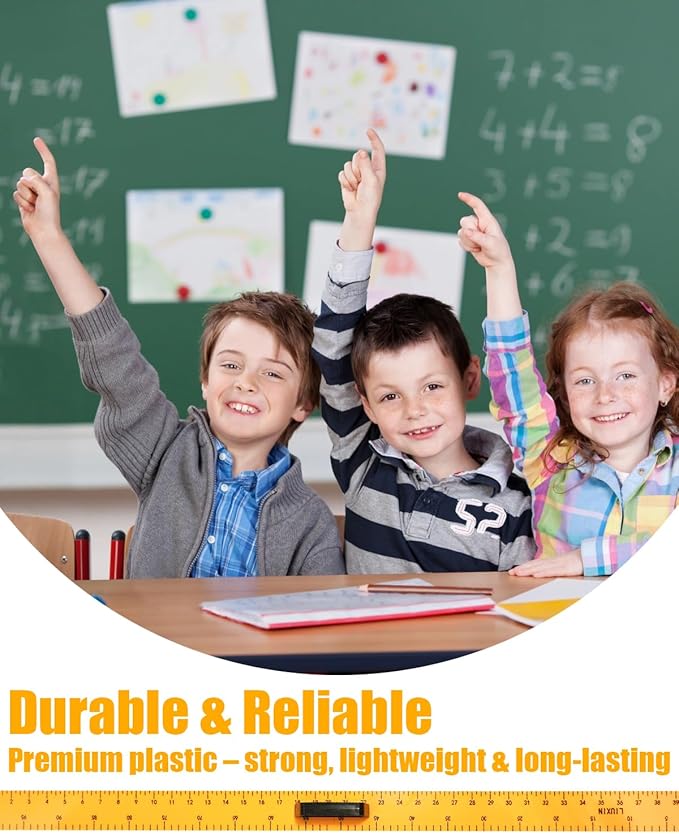 39in Yellow Plastic Meter Stick with Handle, Detachable Sectional Ruler for Teachers Classroom Math Measuring Tools, Durable Teaching Ruler for Whiteboard Chalkboard Office