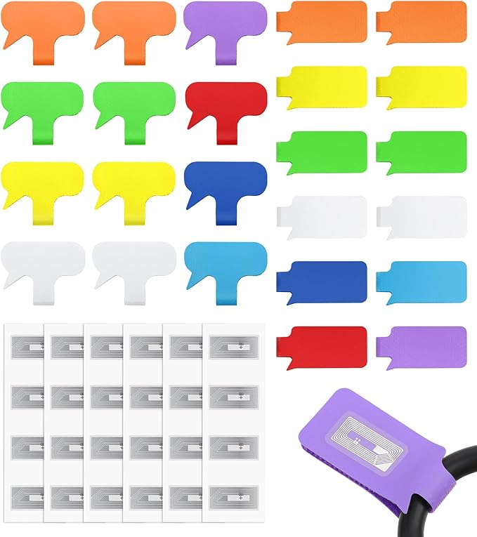 SummerBrite 24-Pack Smart NFC Cable Labels with Blank Stickers, Programmable Reusable Wire Tags for Electronics, Cord ID & Cable Management for Automation, IT Server - Rectangle & Oval