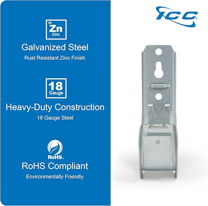 ICC 2-Inch Wall Mount J-Hook – 25-Pack, Cable Support Hooks with Retainer Clips, Galvanized Steel with Zinc Finish – for Structured Cabling and Cable Management