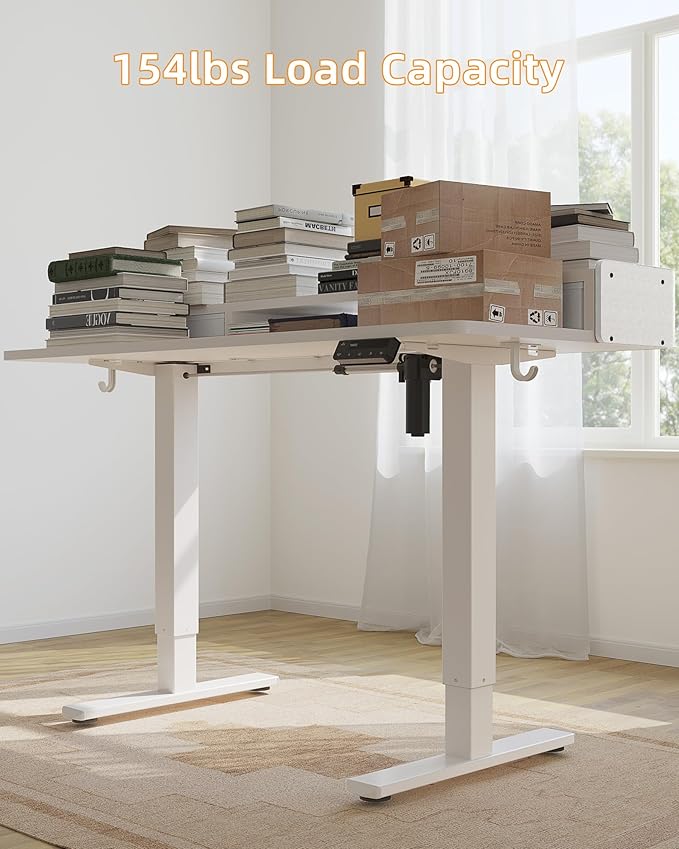 YIHAYO Electric Standing Desk with Drawers, 40 x 24 Inches Adjustable Desk with Storage Shelf, Stand Up Desk with Splice Board, Computer Table for Home Office,White Frame/White Top