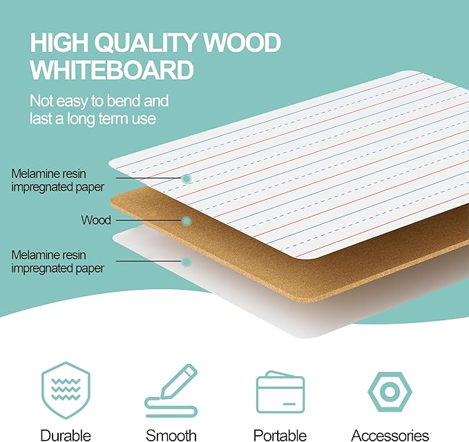 32 Pack Small White Boards, 9"x12" Mini Portable Handheld Learning Whiteboards, Double Sided Personal Dry Erase Boards with Lines for Kids, Students, Teachers Classroom School Pack