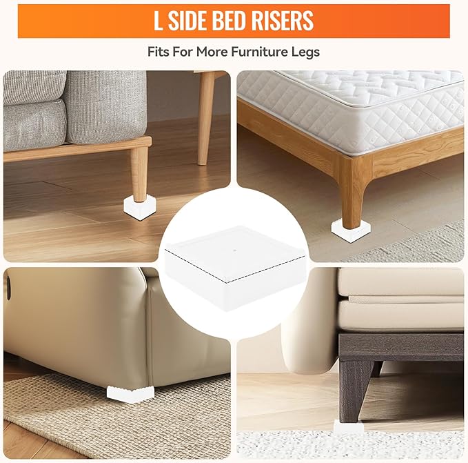 shouwuhho Furniture Risers, 4 Pack Bed Risers with Non-Slip Grip and Heavy Duty Support, 1 Inch 2 Inch 3 Inch 4 Inch Height Lift for Couch, Sofa, Table, Desk, Chair, Refrigerator - White, 1+1+1 Inch