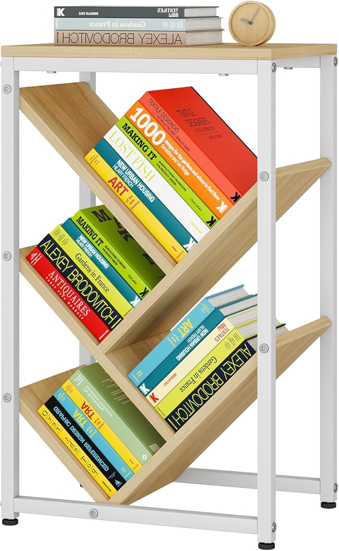 IBUYKE 5 Tier Tree Bookshelf, Small Desktop Bookshelf with Storage Organizer,for Books/CDs/Movies,Desk Display Bookcase for Bedroom Living Room,Natural,TBC003N