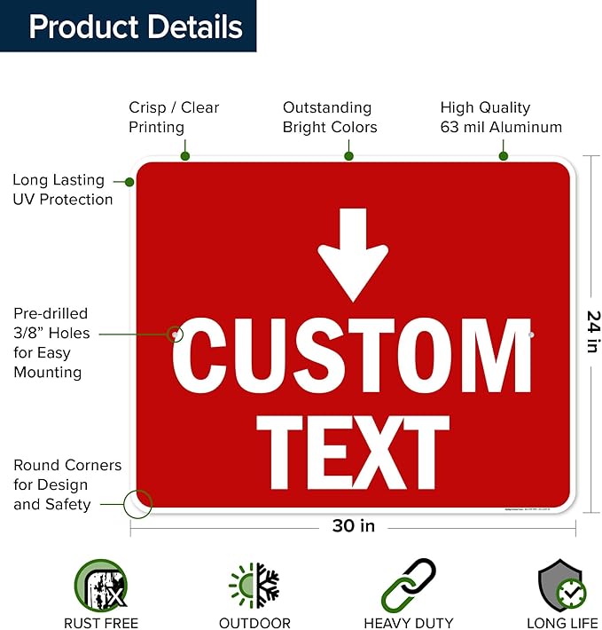 Custom Arrow,Custom Directional Sign, Down Arrow,24x30 Inches, Rust Free .063 Aluminum, Fade Resistant, Made in USA by My Sign Center