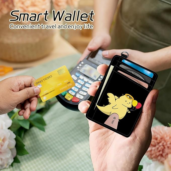 BWEGRHE Small Travel Wallets, Dinosaur Slim Minimalist Front Pocket Wallet with Wristlet, RFID Blocking PU Leather Credit Card Holder with ID Window Change Purse for Men Women