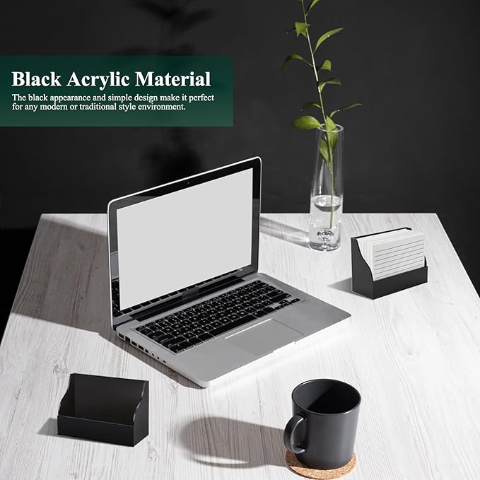 SHIQIKEJIPTY 2 Pack Black Index Card Holder 3 X 5 Note Card Organizer Acrylic Index Card Box Flash Card Storage Box Postcard Display Stand Business Card Holder Desktop for Business Office(No Card)