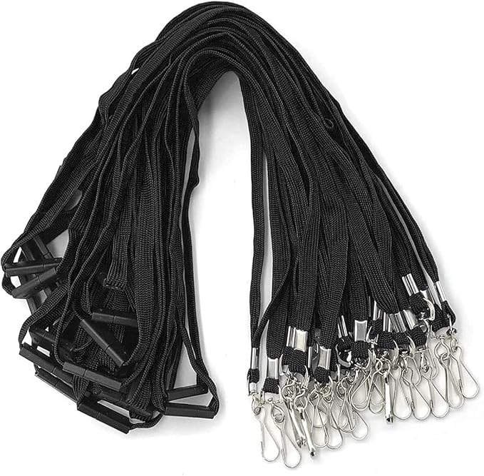 Lanyards Safety Black Lanyards Neck Flat Premium Breakaway Badge Lanyard with J-Hook for ID Nametag Badge Holder (Black, 50 PCS)