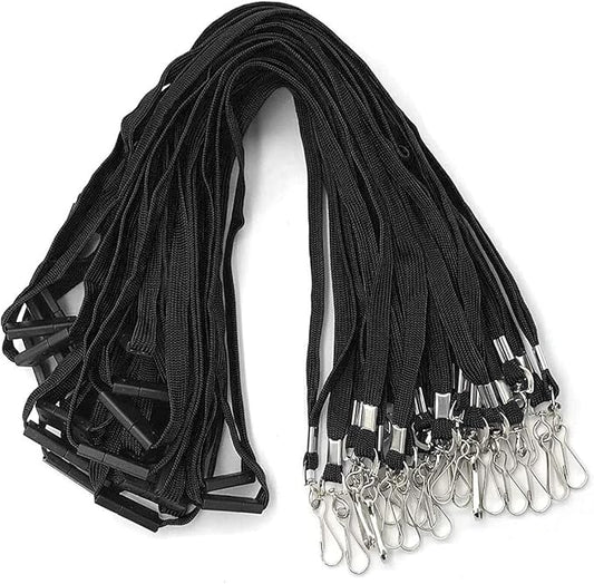 Lanyards Safety Black Lanyards Neck Flat Premium Breakaway Badge Lanyard with J-Hook for ID Nametag Badge Holder (Black, 50 PCS)