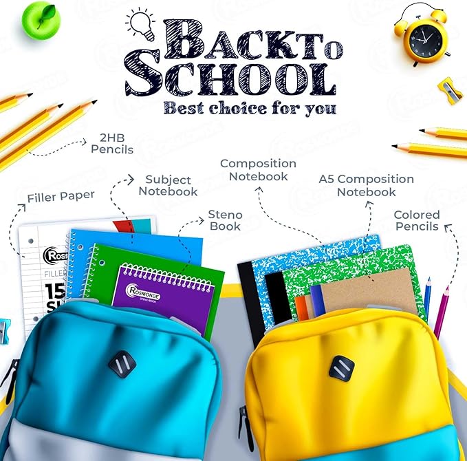 Rosmonde 50 Pack Bulk Composition Notebooks College Ruled, 200 Pages (100 Sheets), 9-3/4 x 7-1/2, Black Marble Hard Cover, Bulk School Supplies, Bulk Notebooks for School, Bulk College Ruled Notebook