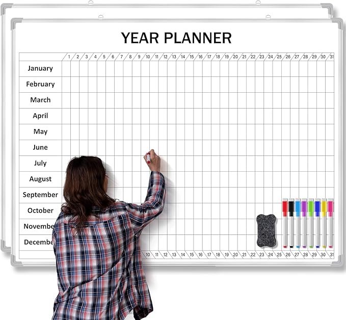 Lincia Extra Large 48" x 36" Magnetic Vertical Year Planner Dry Erase Calendar 2026 for Wall Undated Dry Erase Wall Calendar Planner Aluminum Frame Whiteboard for Home Office Projects