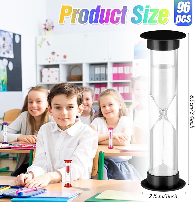 96 Pcs Back to School 5 Minute Sand Timer Bulk Colored Plastic Mini Multicolor Hourglass Stand Timer for Classroom Teacher School Home Office Time Management