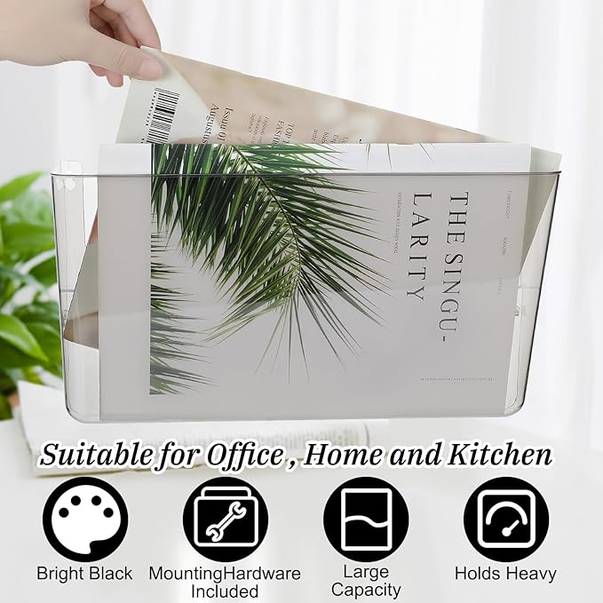 Colarr 8 Pcs Wall File Holder Organizer Plastic Wall Mount Mail Organizer with Screws Single Pocket Hanging Folder Paper Magazine Holder for Walls Office Home Classroom(Gray)