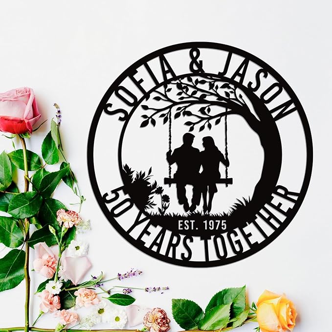 Efcustomgifts Personalized 50th Anniversary Metal Signs for Couple, 12x18 inches, Classic Style, Love Theme, Indoor/Outdoor Use