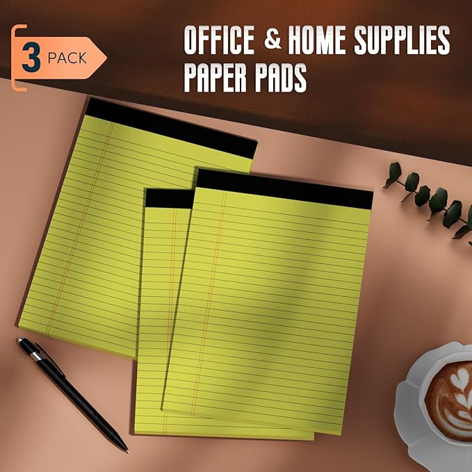 Yellow Legal Pads 8.5 x 11 Note Pads, 3 Pack Yellow Notepads 8.5 x 11 Wide Ruled Writing Paper Pads, Perforated Legal Note Pads 30 Sheets Per Lined Paper 8.5 x 11 Notepad for Taking Notes, Reminders